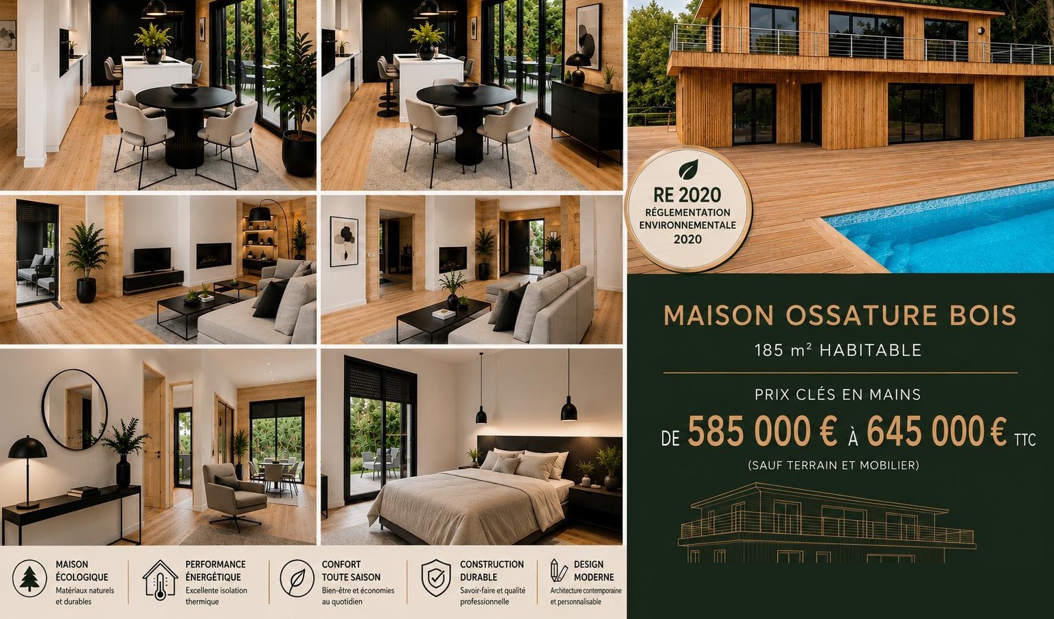Maison ossature bois KITDOM 185 m² avec piscine