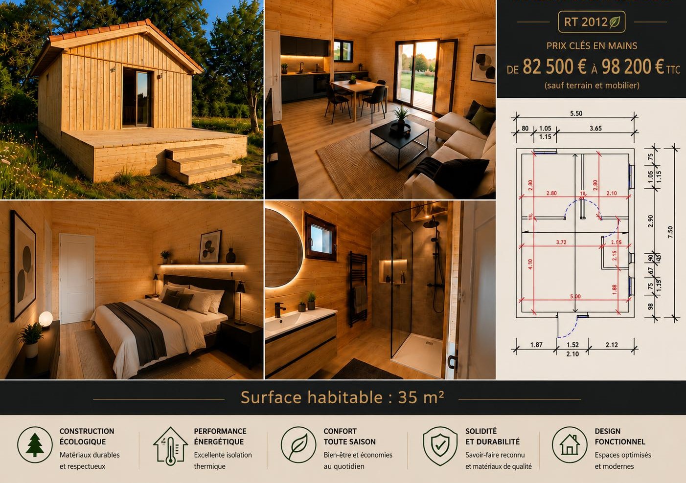 Maison ossature bois KITDOM 35 m²